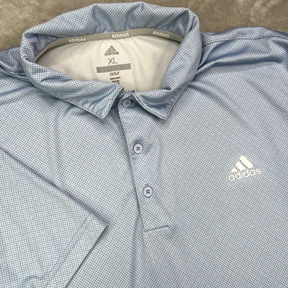 Adidas Golf Polo Shirt Mens XL Blue Micro Dot Stretch‎ Performance Short Sleeve